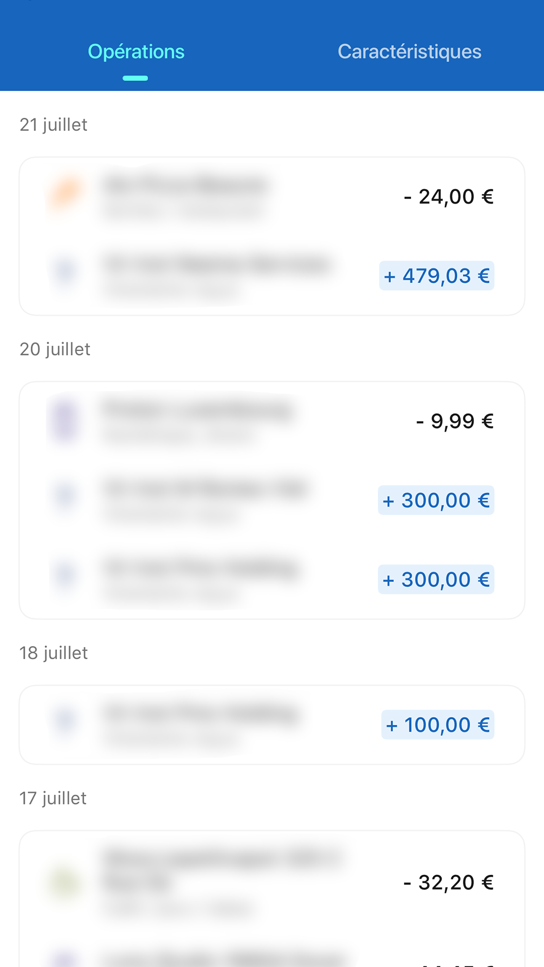 Virements reçus sur le compte bancaire